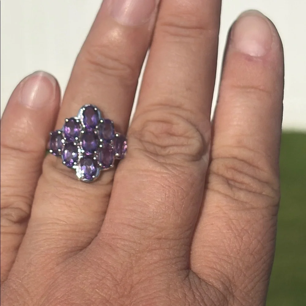 Natural 3.30 carat Genuine Amethyst Waterfall Design Cluster Ring Size 8